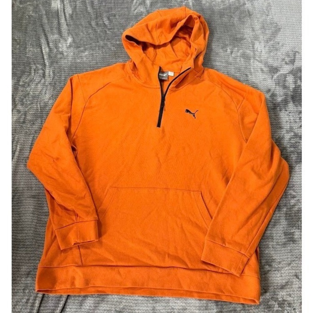 Puma Mens‎ Orange Quarter Zip Hoodie Pullover Sweatshirt Size Large Logo Active
